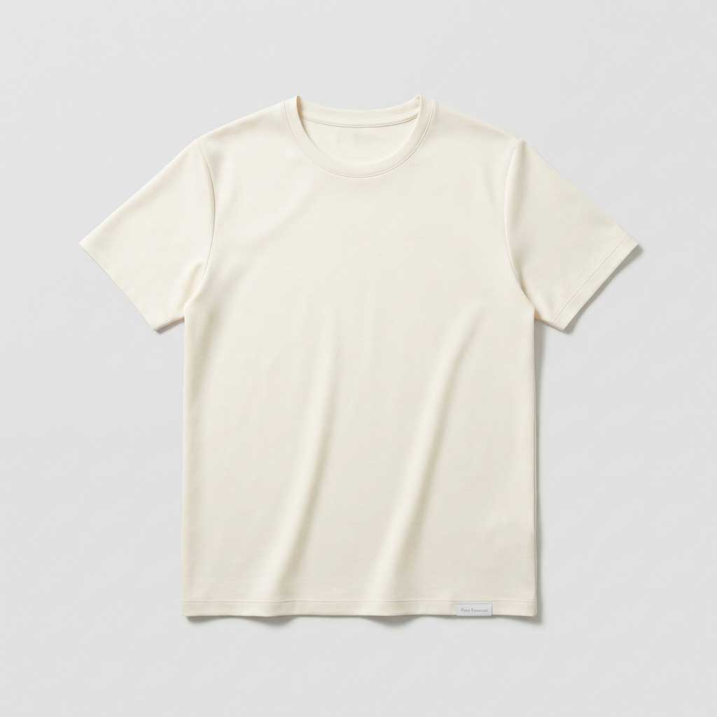 欣歌服飾OEMによる高密度天絲棉Tシャツ、自然光下でのフラットレイ画像