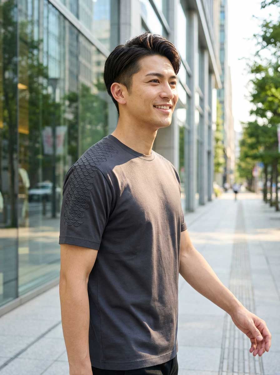 重厚魚紋アート刺繍Tシャツ