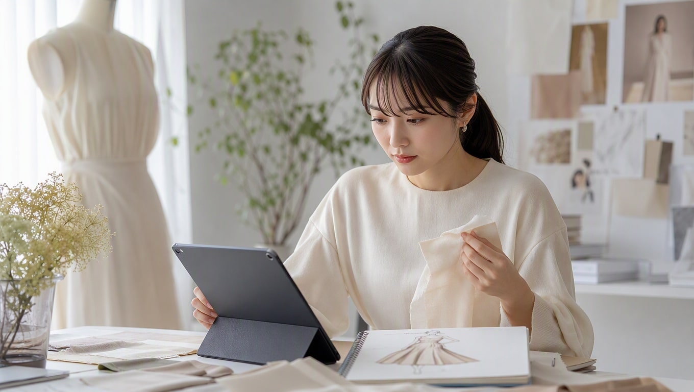 大人女性向け参戦服ワンピースのデザイン仕様を確認する企画会議の